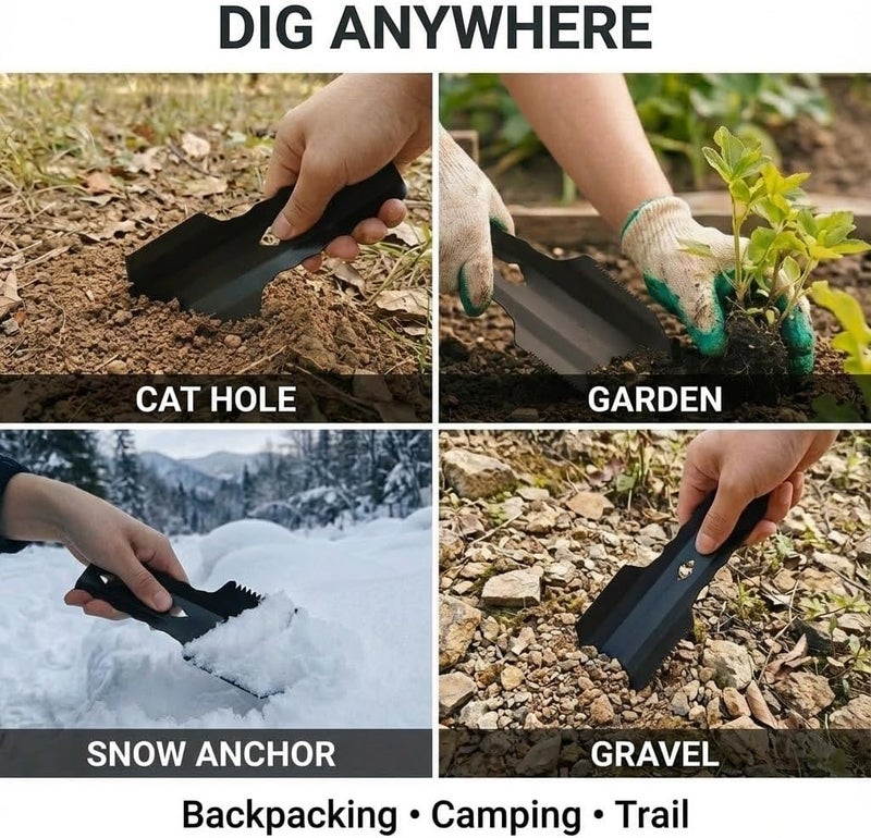 Ryqoru Ultralight Backpacking Trowel, 0.92 oz Aluminum Camping Shovel Poop Shovel, 7.67 inch Long Handle Cat Hole Digging Tool for Hiking, Backpacking & Leave-No-Trace Camping - Image 3